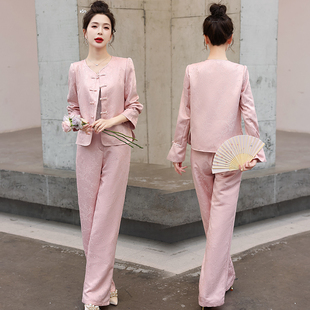 新中式国风盘扣休闲时尚搭配一套装女春秋季洋气质减龄长裤两件套