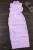 茧玥2022春夏淡紫色哑光，重磅真丝重绉改良时尚日常手工长旗袍