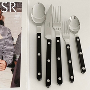 法国Sabre Paris经典亮面黑色不锈钢西餐具叉勺子套装法式复古