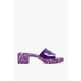GUCCI 女士紫色皮革露趾高跟拖鞋 700989-JFM00-5235