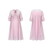 孕妇连衣裙夏天短袖雪纺t裙减龄娃娃领粉色仙女裙宽松遮肚衬衫裙