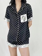 断码捡漏睡衣女冰丝夏季薄款黑色波点卡通印花短袖短裤家居服套装