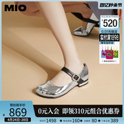 MIO米奥2024年春季低跟单鞋闪钻一字袢带玛丽珍鞋芭蕾女鞋