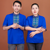 新疆维吾尔族服装夏季短袖雪纺，男女衬衣体，恤衫舞蹈演出饭店工作服