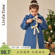 littletime女童呢子大衣，加厚2023秋冬韩版儿童中长款毛呢外套