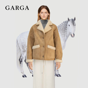 GARGA韩系复古皮毛一体羊羔毛外套女机车宽松保暖加厚麂皮绒夹克