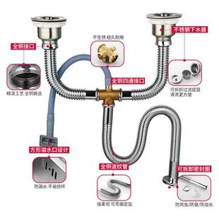全铜厨房水槽下水管防堵臭双槽洗碗池配件防鼠咬洗菜盆下水器套装