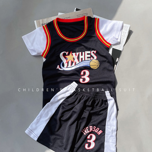艾弗森3号球衣大人儿童短袖篮球服，套装男童速干运动服训练服定制