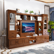 中式实木电视背景柜，组合墙柜多功能客厅，整体墙酒柜一体收纳储物柜