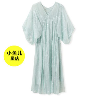 高端版夏季新中式复古气质感连衣裙国风新款宽松亮片刺绣仙女裙女