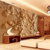 3d立体大型壁纸中式风仿木雕浮雕壁画客厅餐厅无缝墙纸影视墙贴纸