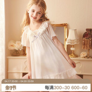 rosetree女童公主睡裙，夏季薄款冰丝小女孩，短袖宫廷风儿童宝宝睡衣