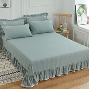 100全棉新疆棉床单床裙单件纯棉水洗棉1.8米花边加大床罩床盖纯色