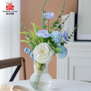 爱已装糖玻璃花瓶花艺套装，家居摆件仿真花假花装饰塑料花餐桌花蓝