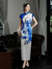 加长版青花瓷旗袍年轻款复古中国风新式宴会走秀高级感连衣裙优雅