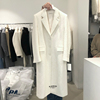 白色毛呢外套女中长款2023冬季韩版宽松系带，高级加厚呢子大衣
