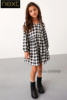 Next英国女童大童亲子黑白色格子连衣裙长袖纯棉D58-194