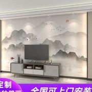 现代中式电视背景墙壁纸，大气抽象山水壁画客厅，沙发影视墙壁布