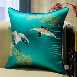 新中式松鹤刺绣抱枕中国风红木，沙发靠垫含芯客厅，家用大靠垫腰枕套