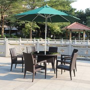 户外家具桌椅花园庭院藤编桌椅，遮阳伞组合1.2米仿藤圆桌套件组合