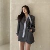 2024春季韩国东大门设计感龄排系扣收腰中长款西装外套