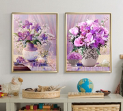 蒙娜丽莎十字绣2024线绣紫色，百合玫瑰花瓶卧室，餐厅欧式自己绣