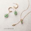 日本维多利亚风天然绿东陵石简约水波曲线纯s925银耳环轻奢珠宝
