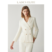 LadySElite/慕裁 白色双排扣西装女2023春季修身气质通勤西服