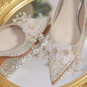拍婚纱照用的鞋子法式婚鞋新娘鞋2024高跟鞋女细跟秀禾两穿不