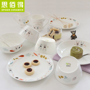唐山骨瓷餐具套装碗碟盘，陶瓷器韩式创意卡通，厨房家用送礼碟子