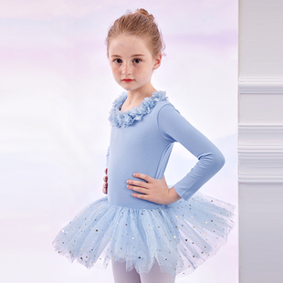 舞蹈服儿童女童练功服，女孩秋冬季长袖中国跳舞裙服装幼儿芭蕾