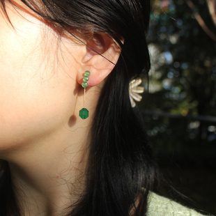 天然绿玛瑙耳钉女半宝石耳饰原创设计耳坠，高级感耳链耳线水晶耳环