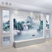 新中式电视背景墙壁纸8d现代简约客厅沙发，山水画墙纸影视墙布壁画