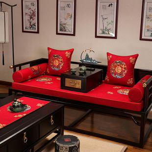 新中式红木沙发垫防滑布艺凉垫四季通用加厚坐垫冬季海绵座垫垫子