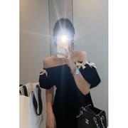 商场cosplay女装一字领蝴蝶结，黑色丝绒连衣裙，秋冬季2024气质