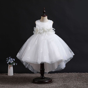 儿童花童婚纱礼服蓬蓬网纱立体花朵公主裙白色主持人钢琴演出服装
