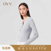 凉感针织OVV春夏女装真丝棉质混纺V领长袖针织衫