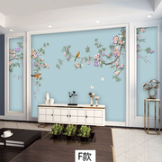 新中式壁纸沙发背景墙布田园，8d花鸟卧室壁画，3d无缝墙画影视墙壁布