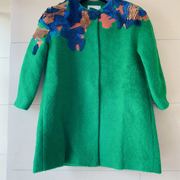 袖系列 墨绿色羊毛呢大衣外套简约大方刺绣花羊毛呢大衣品牌折扣