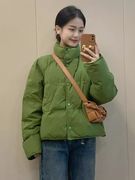 牛油果绿立领短款棉服，女冬季韩系加厚保暖显白显瘦面包服外套
