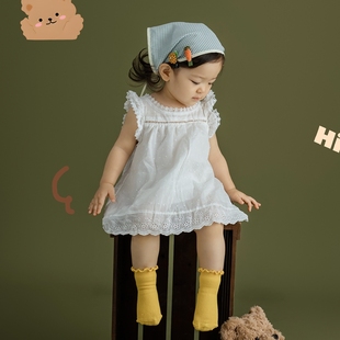 小可爱女孩摄影服装白连体(白连体)裙款小熊主题，男女宝宝拍照童装道具