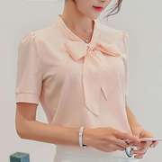 春夏2024韩版女装修身大码纯色打底衫短袖衬衫女雪纺衫上衣