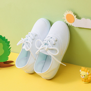 儿童鞋小白鞋男童学生帆布鞋，平底低帮绑带，幼儿园室内女童白色球鞋