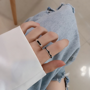 s925纯银冷淡风黑色戒指，女ins潮，简约风韩版时尚个性小众款食指戒