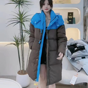 棠泱拼接撞色宽松型中长款羽绒服女加厚时尚洋气2023冬季韩版