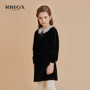 RBIGX瑞比克童装秋季长袖丝绒女童设计感百搭连衣裙潮流优雅裙子