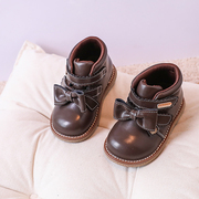 女童皮靴2023秋冬季小童洋气公主靴儿童单靴加绒保暖宝宝棉鞋