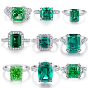 s925纯银木佐色戒指，女祖母绿棉絮绿宝石宝塔，方包锆石高碳钻戒子