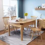 北欧跳台餐厅饭桌1.35米两用全实木折叠餐桌椅组合方圆家用伸缩