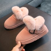 女童鞋子面包鞋粉色洋气毛毛雪地，靴高帮女款冬季儿童加绒加厚短靴